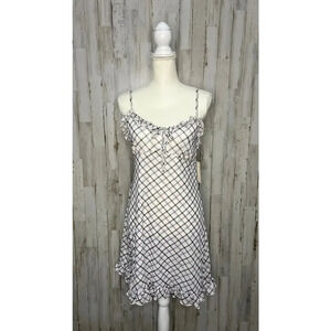 NWT No Comment Women's XL  Pink Plaid Mini Dress Ruffle Neck Spaghetti Straps‎